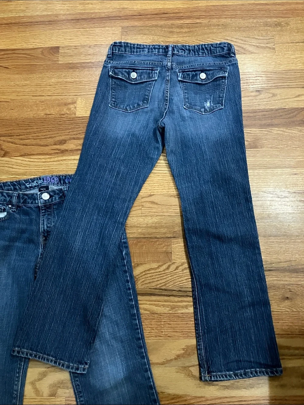 GAP Girls Blue Denim Distressed Jeans Sz 12 Plus Adjustable Waist EUC 2 Pairs
